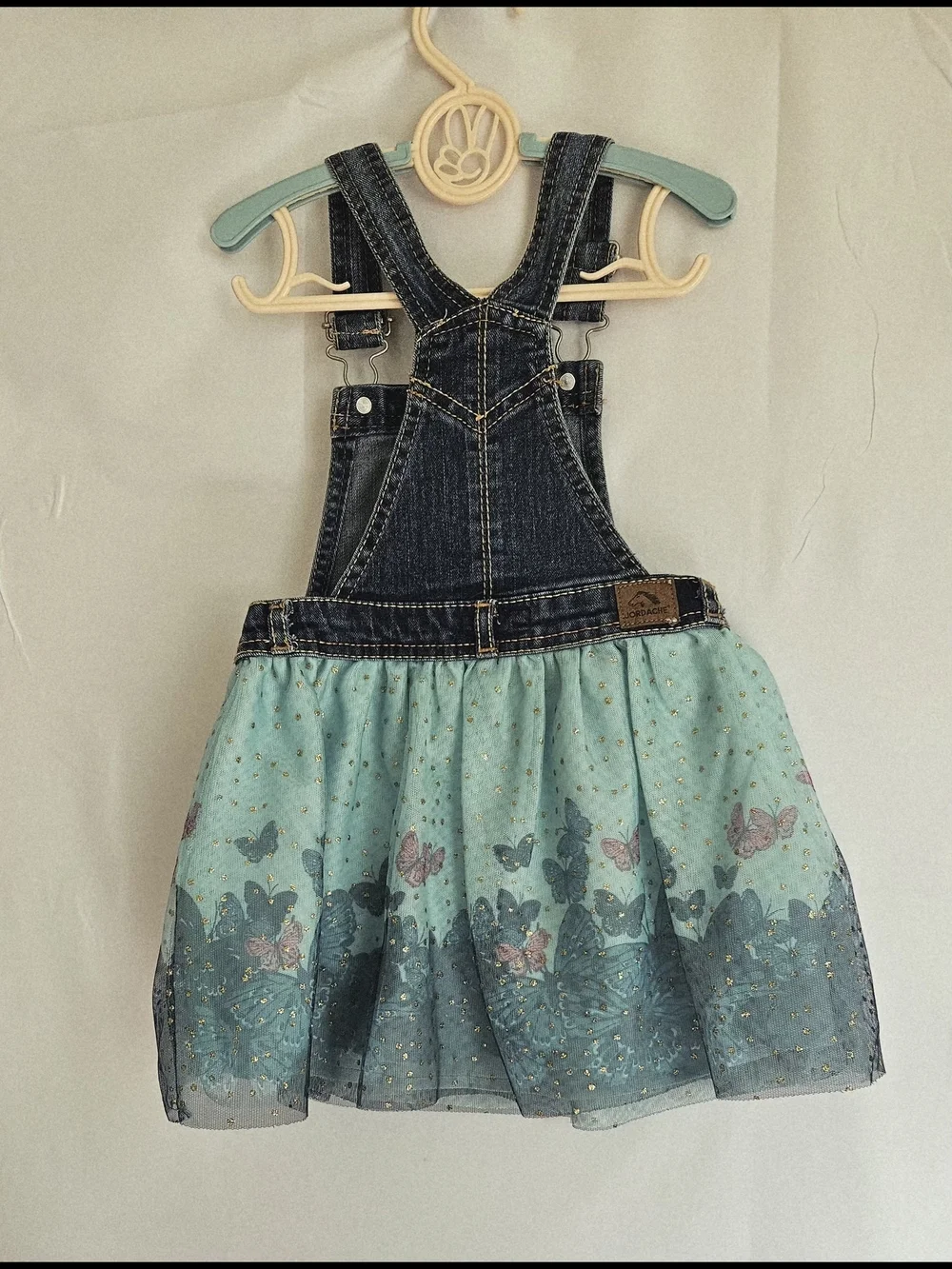 ​Jordache Denim & Tulle Butterfly Dress Toddler Girls Size 2T Blue Mint Green